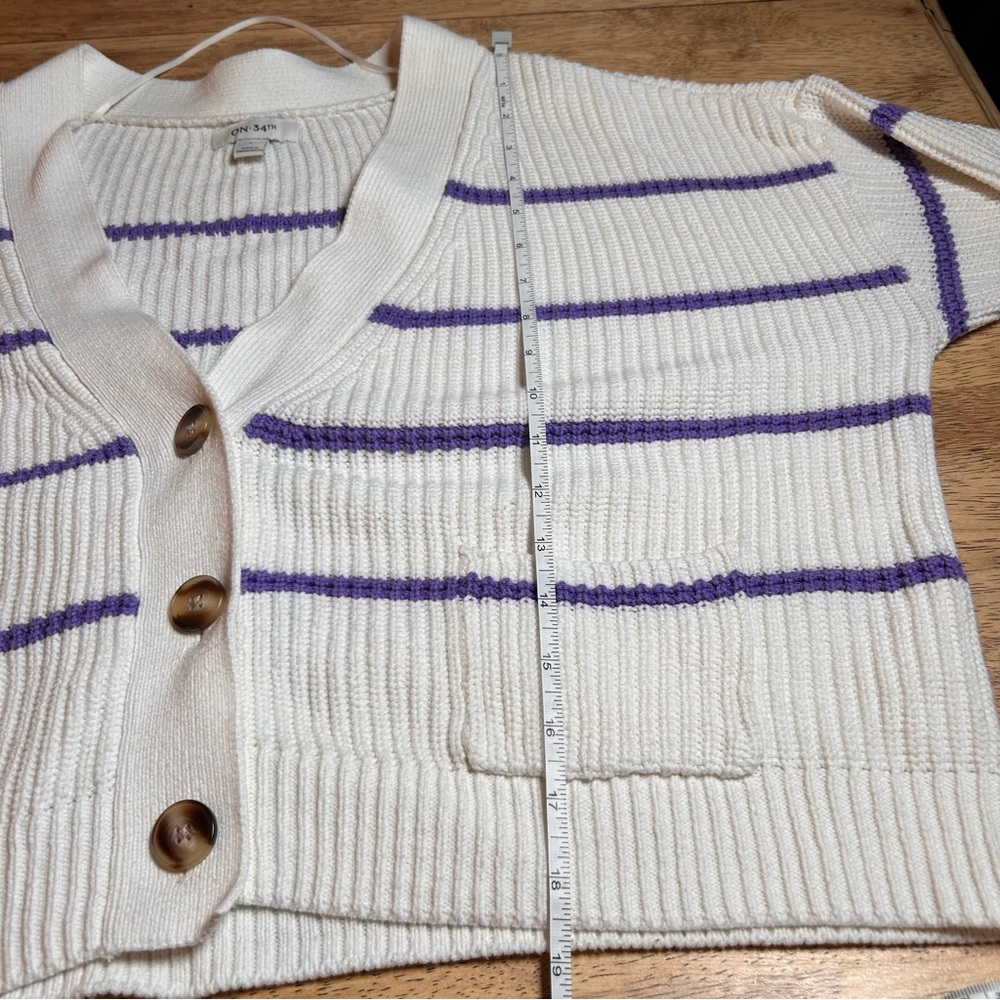 On‎ 34th Cardigan Women Large Striped Preppy Cropped Knit Button Down - Picture 7 of 10